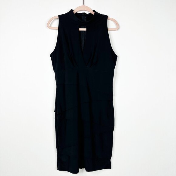 White House Black Market Tiered Bandage Choker Sheath Dress Black 14 #BAG10 - Picture 2 of 8